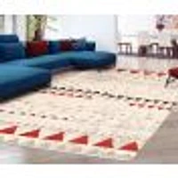 Modern Afghan Ivory/Red Rug
