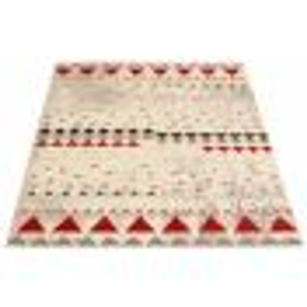 Modern Afghan Ivory/Red Rug