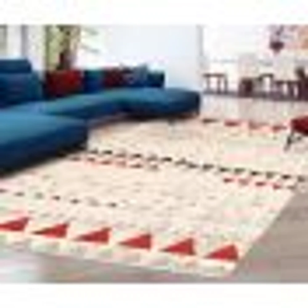 Tapis Modern Afghan ivoire/rouge