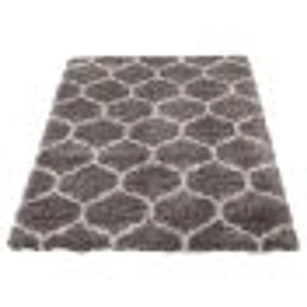 Tapis à poils longs Trellis gris foncé