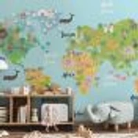 Animal World Map Wallpaper Mural