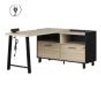South Shore Furniture Kozack L-Shaped Computer Office Desk with Power Bar