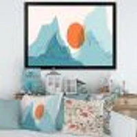 Red Moon Over Abstract Blue Mountains I  Wall Art