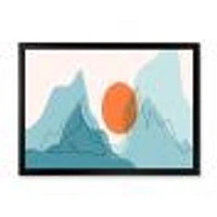 Red Moon Over Abstract Blue Mountains I  Wall Art