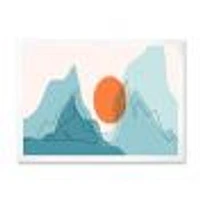 Red Moon Over Abstract Blue Mountains I  Wall Art