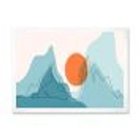 Red Moon Over Abstract Blue Mountains I  Wall Art