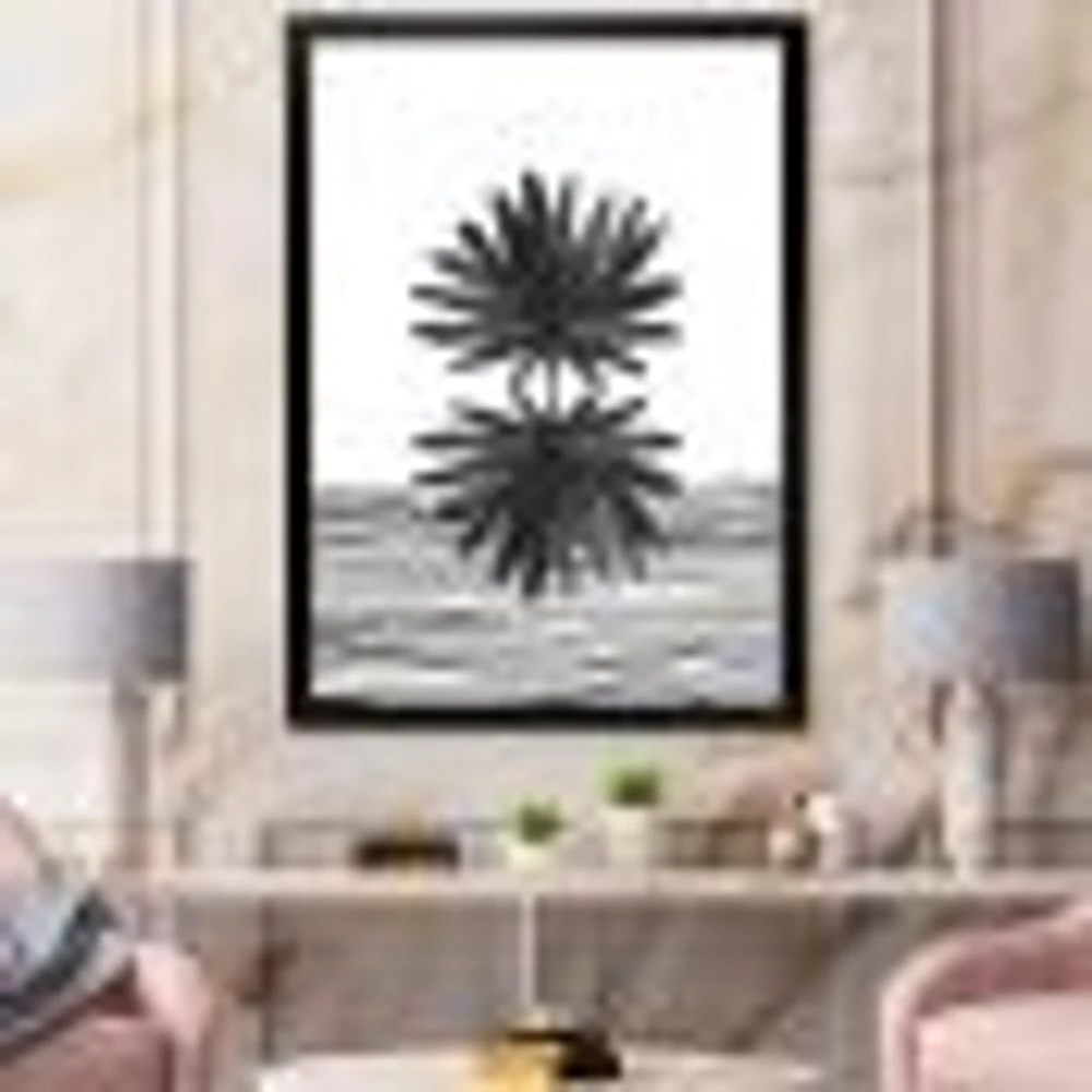 Black and White Tropical Leaf on Striped II  Wall Art