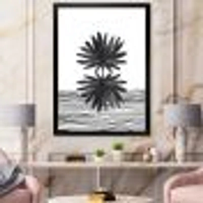Black and White Tropical Leaf on Striped II  Wall Art