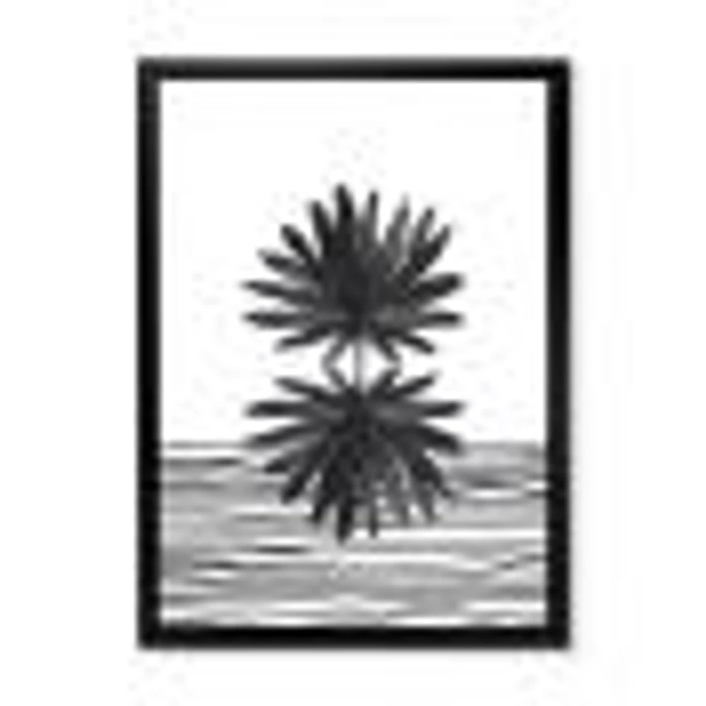 Toile « Black and White Tropical Leaf on Striped II »