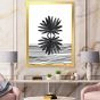 Black and White Tropical Leaf on Striped II  Wall Art