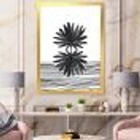 Black and White Tropical Leaf on Striped II  Wall Art