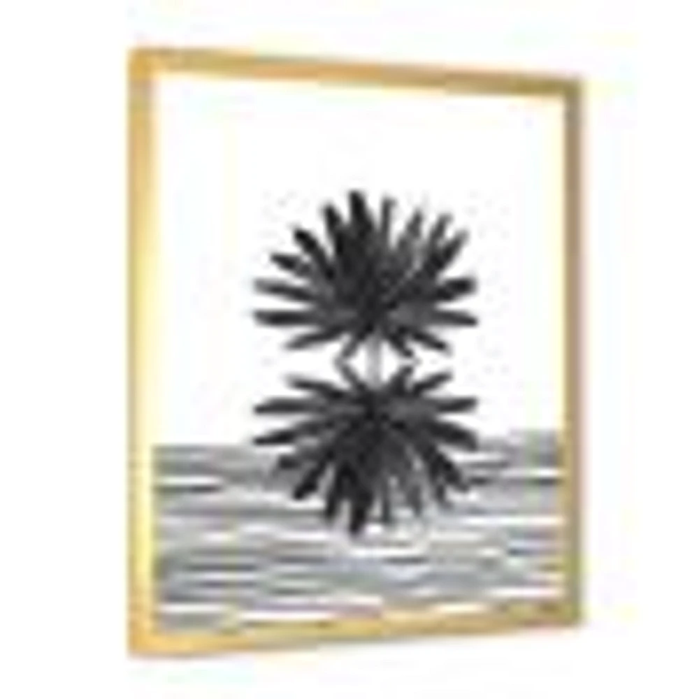 Black and White Tropical Leaf on Striped II  Wall Art