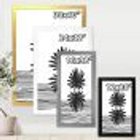 Black and White Tropical Leaf on Striped II  Wall Art