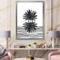 Black and White Tropical Leaf on Striped II  Wall Art