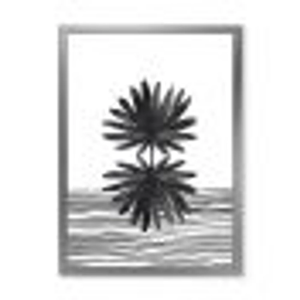 Black and White Tropical Leaf on Striped II  Wall Art