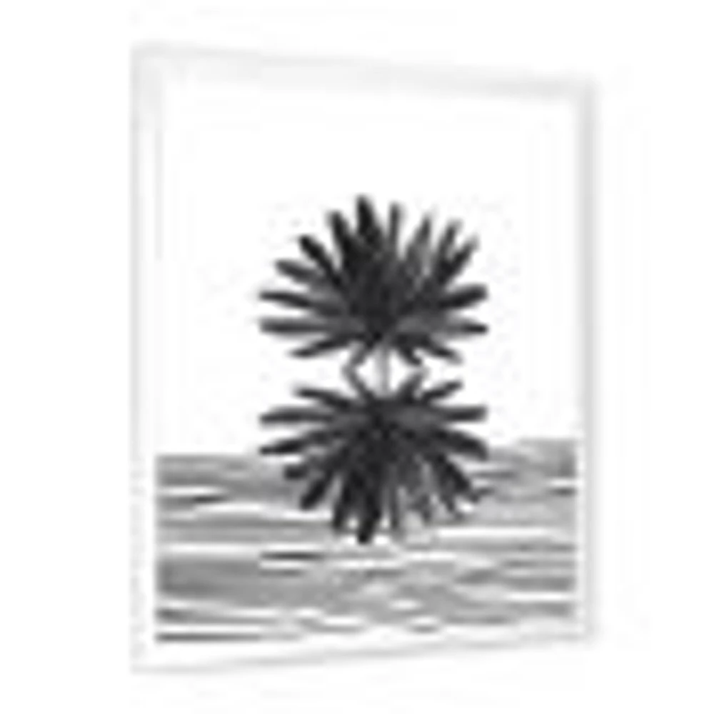 Black and White Tropical Leaf on Striped II  Wall Art