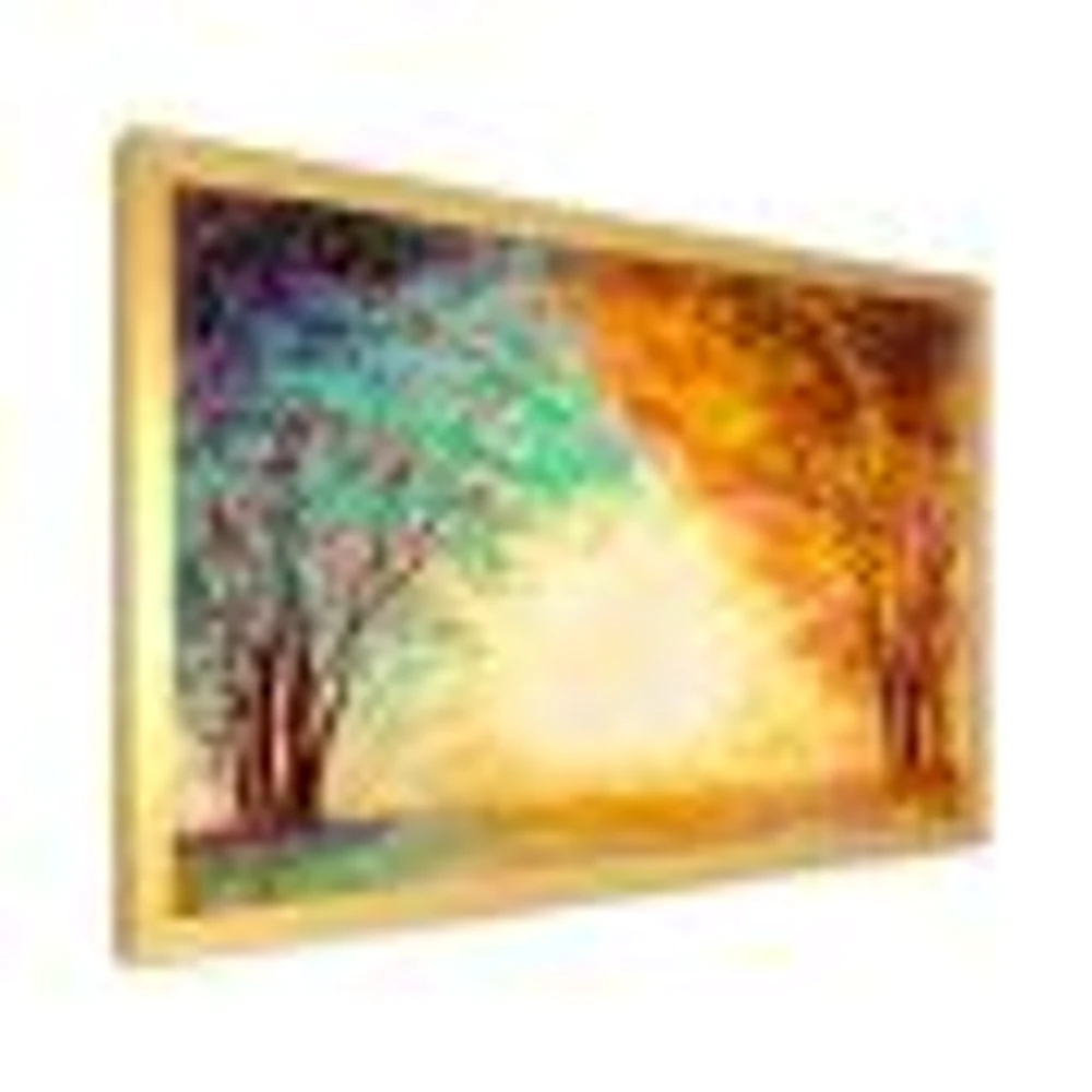 Toile « Alley Through The Park Autumn Sunset »