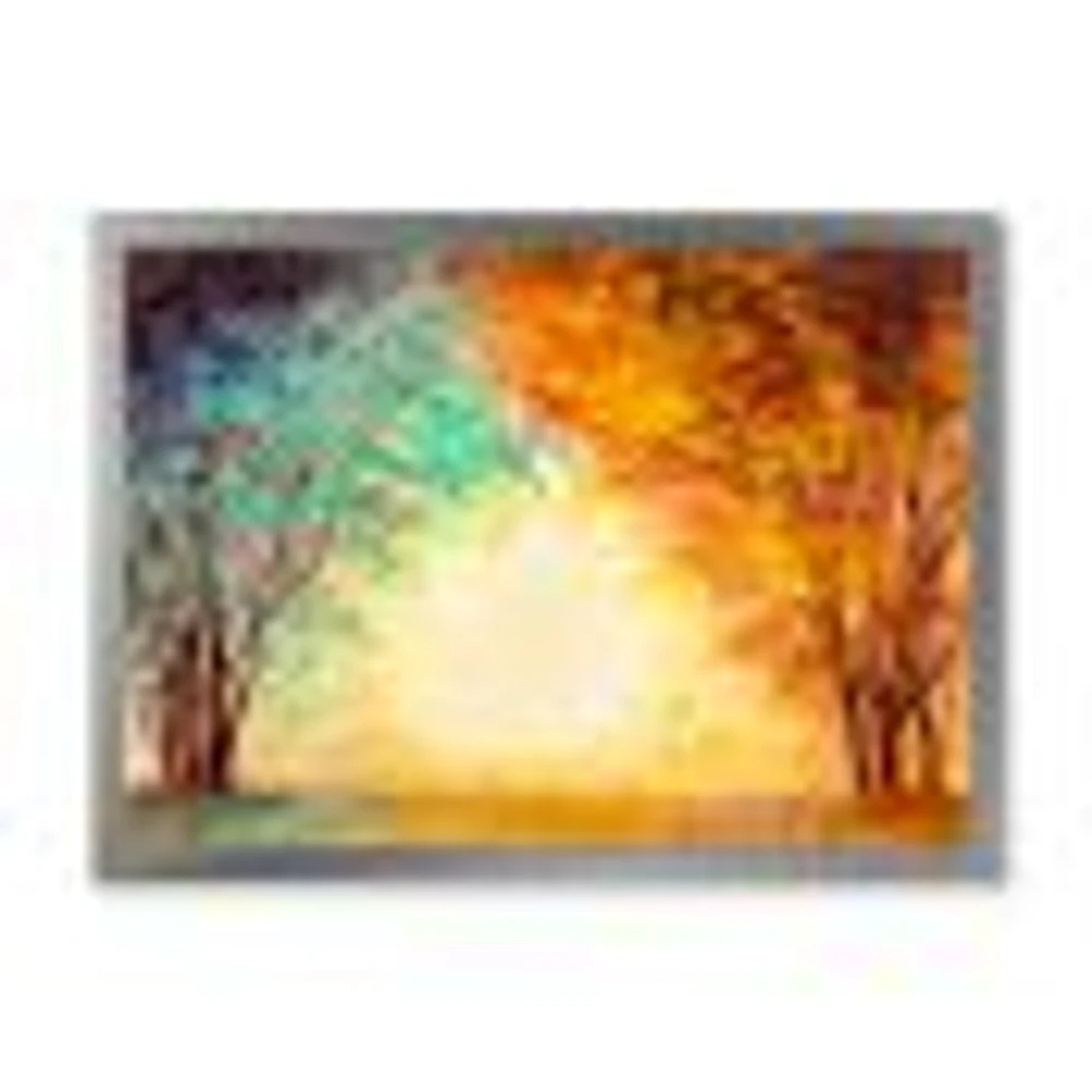 Toile « Alley Through The Park Autumn Sunset »