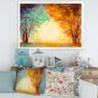 Alley Through The Park Autumn Sunset  Wall Art