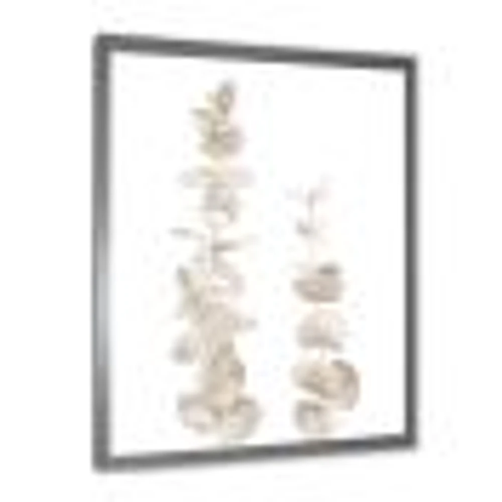 Beige Eucalyptus Branches on White  Wall Art