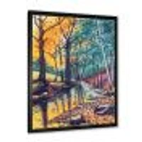 Landscape with River Autumn Forest Sunset  Wall Art