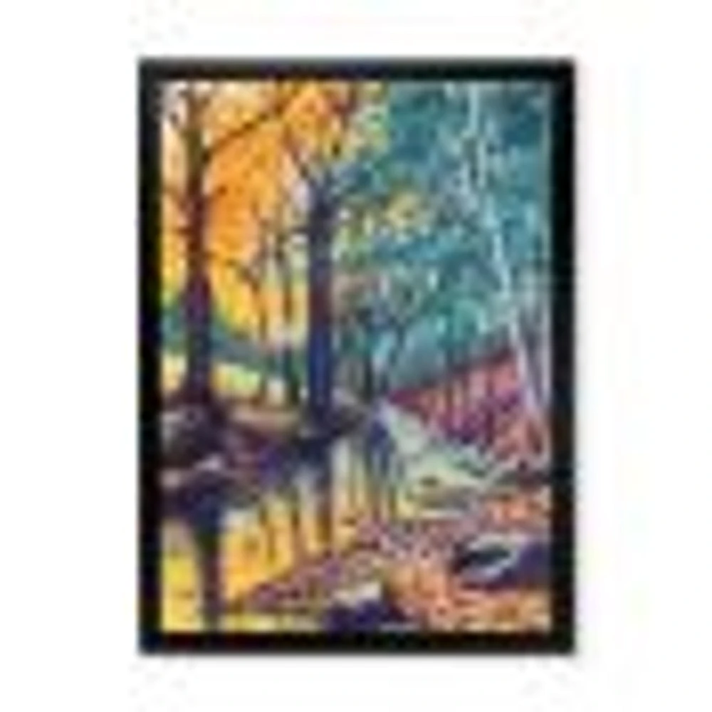 Landscape with River Autumn Forest Sunset  Wall Art