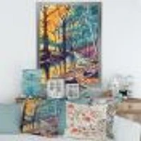 Landscape with River Autumn Forest Sunset  Wall Art