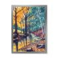 Landscape with River Autumn Forest Sunset  Wall Art