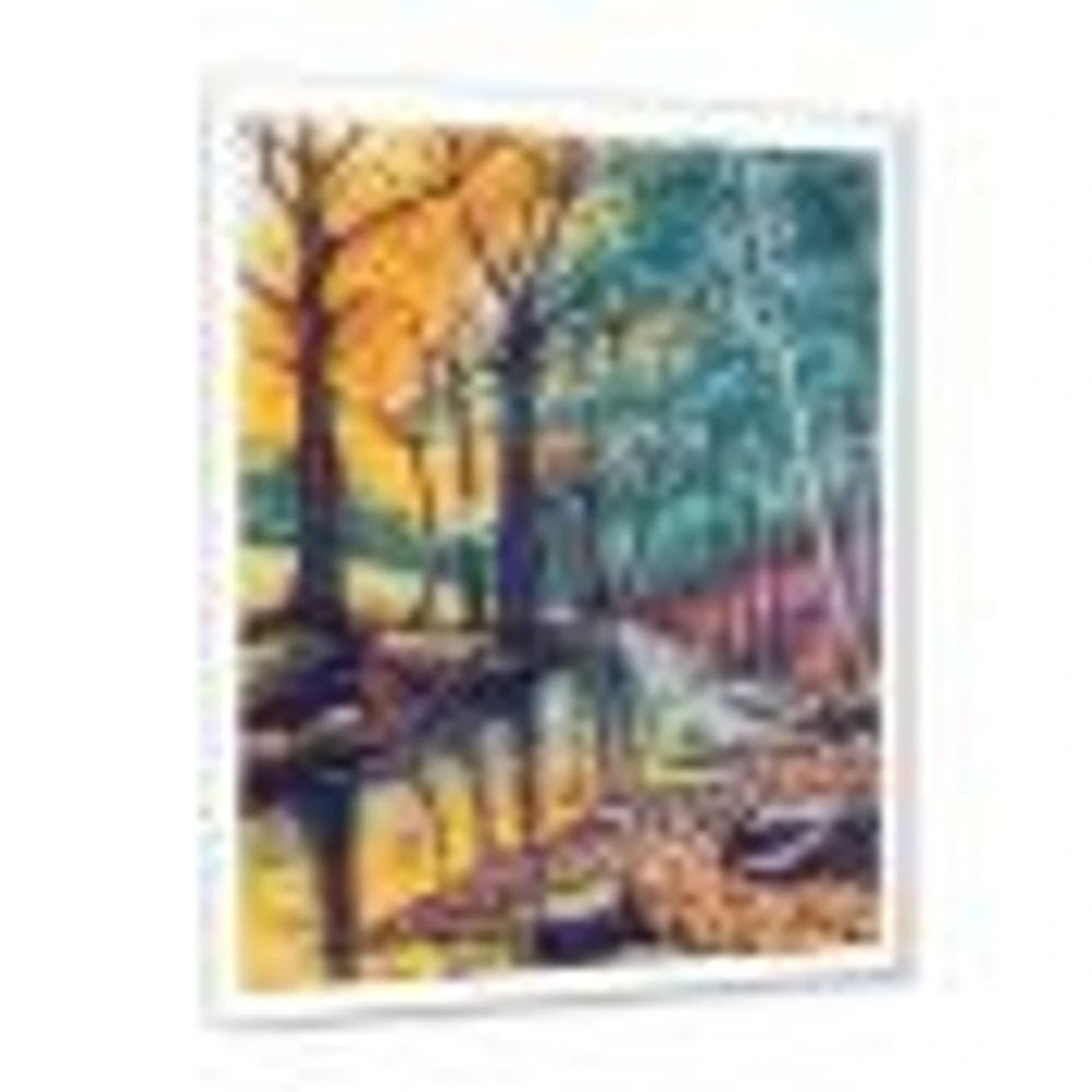 Landscape with River Autumn Forest Sunset  Wall Art