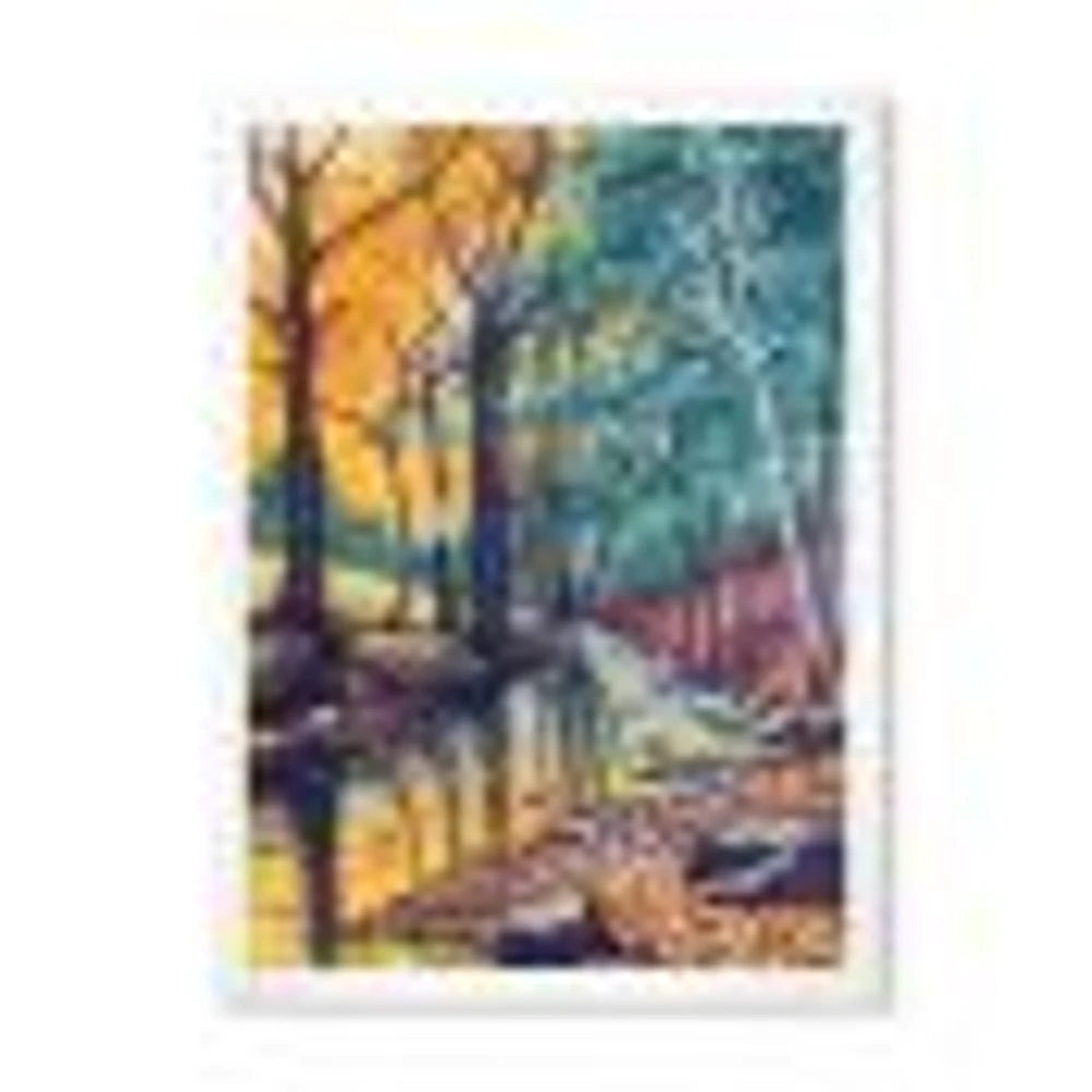 Landscape with River Autumn Forest Sunset  Wall Art