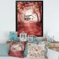 House Red Autumn Woods  Wall Art