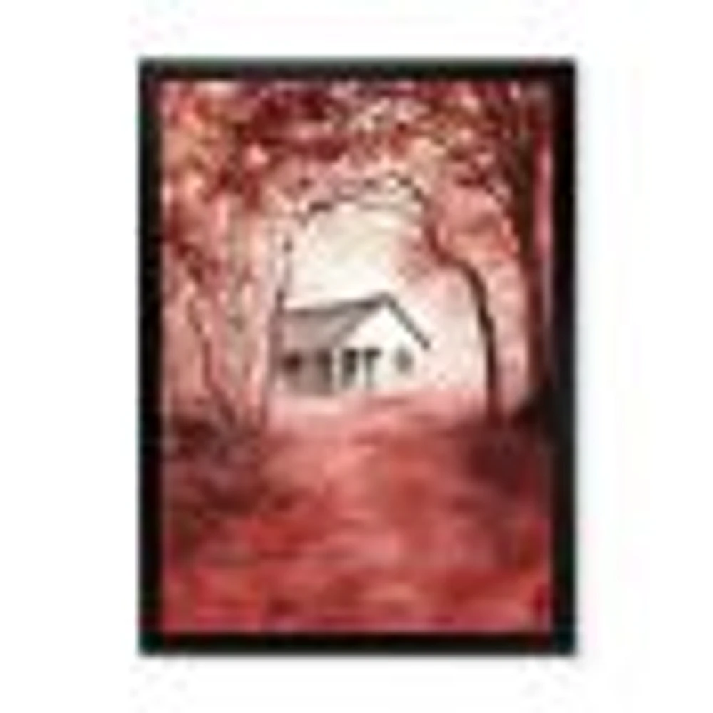 House Red Autumn Woods  Wall Art