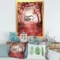 House Red Autumn Woods  Wall Art