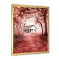 House Red Autumn Woods  Wall Art