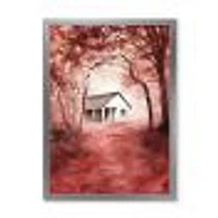 House Red Autumn Woods  Wall Art