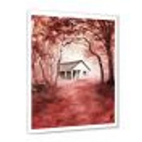 House Red Autumn Woods  Wall Art