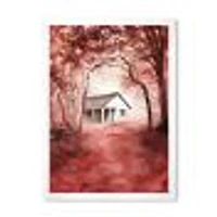 House Red Autumn Woods  Wall Art