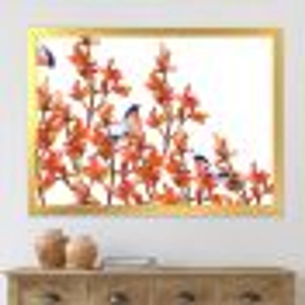 Toile « Flock of Bullfinches Birds on Orange Branches