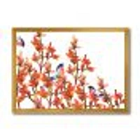 Flock of Bullfinches Birds on Orange Branches Wall Art