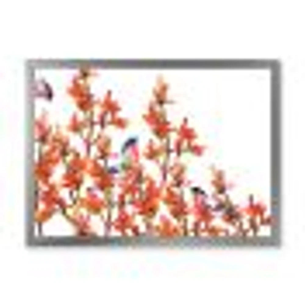 Toile « Flock of Bullfinches Birds on Orange Branches