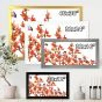 Flock of Bullfinches Birds on Orange Branches Wall Art