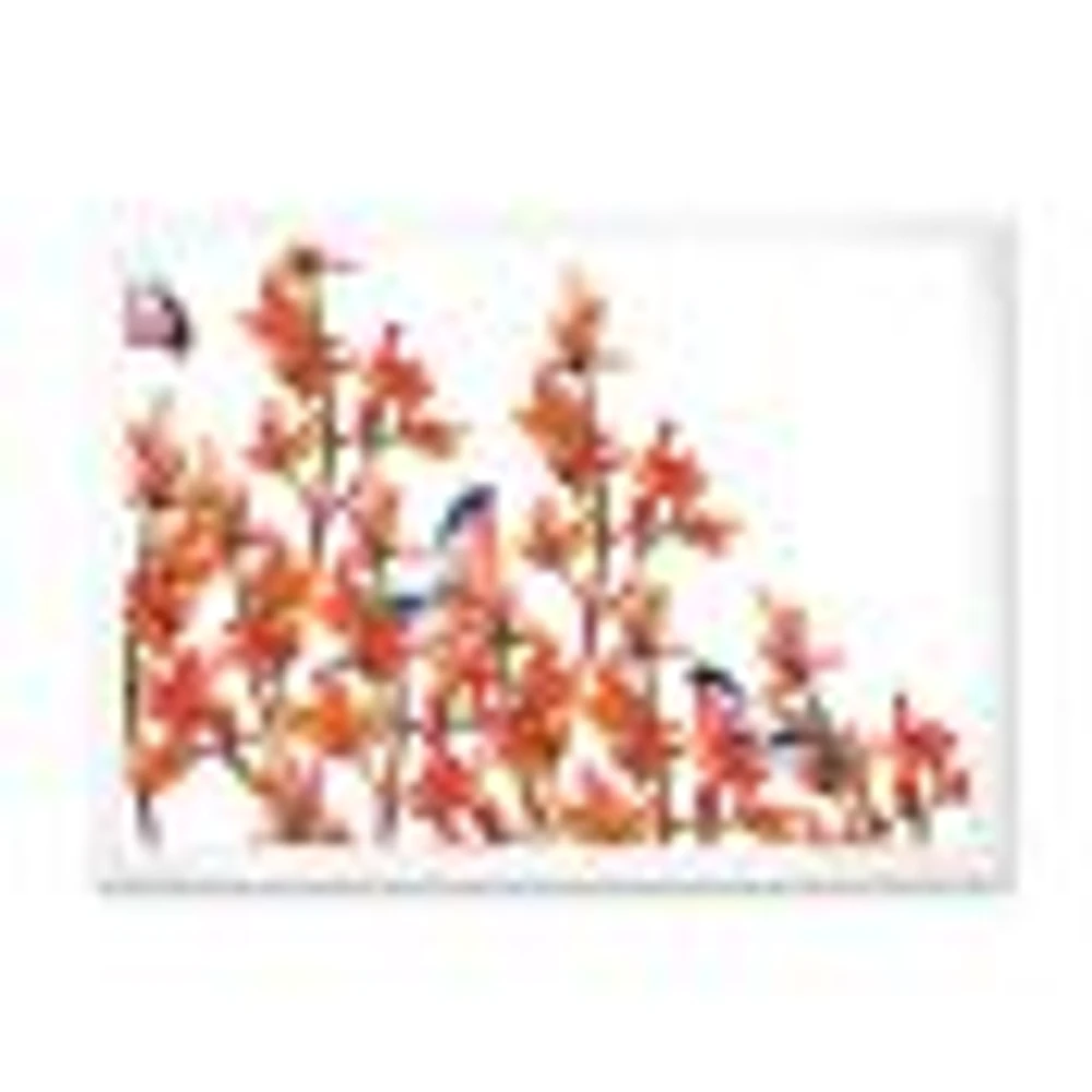 Toile « Flock of Bullfinches Birds on Orange Branches