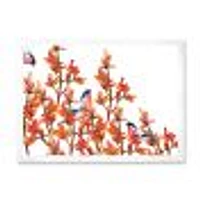 Flock of Bullfinches Birds on Orange Branches Wall Art