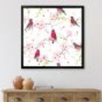 Red Bullfinches on Magnolia Tree  Wall Art