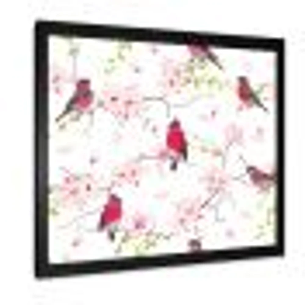 Red Bullfinches on Magnolia Tree  Wall Art