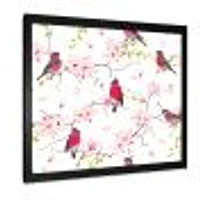 Red Bullfinches on Magnolia Tree  Wall Art