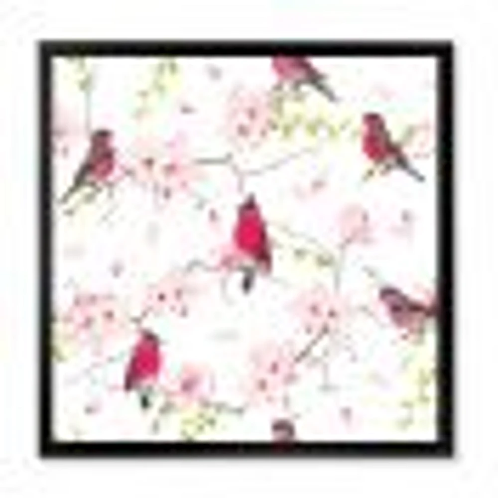 Toile « Red Bullfinches on Magnolia Tree