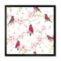 Red Bullfinches on Magnolia Tree  Wall Art