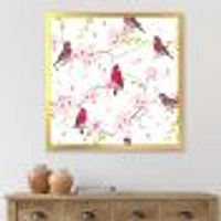 Toile « Red Bullfinches on Magnolia Tree