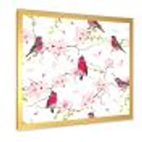 Red Bullfinches on Magnolia Tree  Wall Art